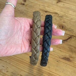 Braided Faux Leather Headband Set - Taupe & Black